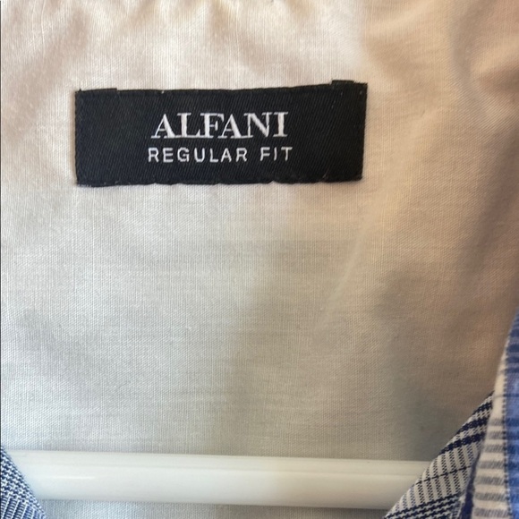 Alfani Blue and White Plaid Casual Button Down Shirt - Picture 4 of 5